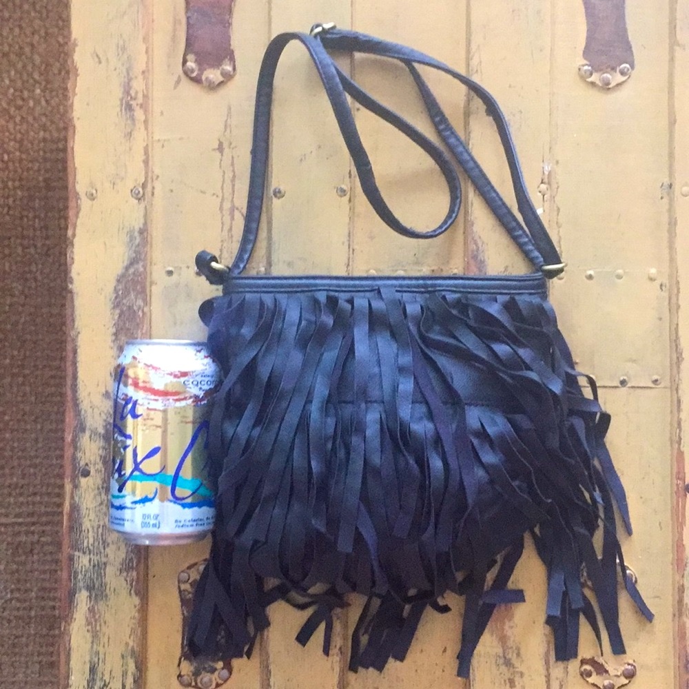 NWOT HM H&M FRINGE BAG BLACK FRINGE PURSE FESTIVAL CROSSBODY MINI BAG VEGAN